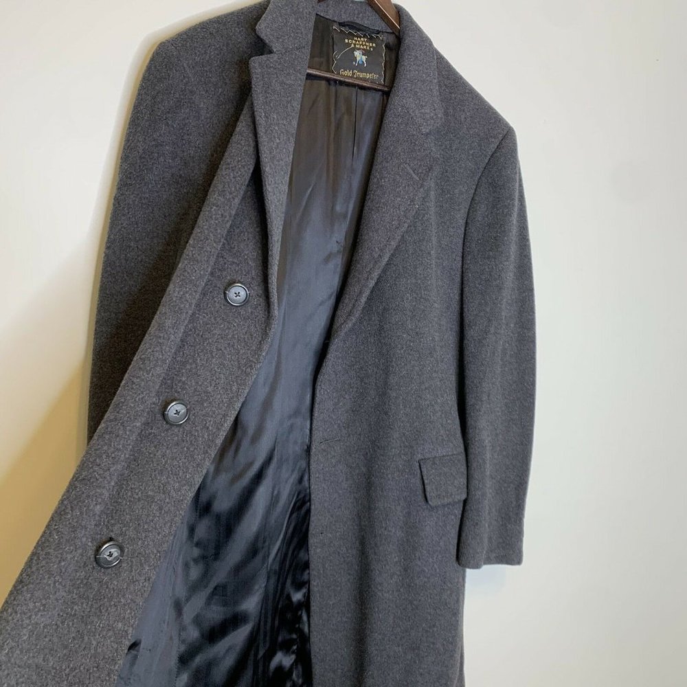 Hart Schaffner & Marx Cashmere Overcoat XL Gray Knee Length Gold Trumpeter - Picture 5 of 7